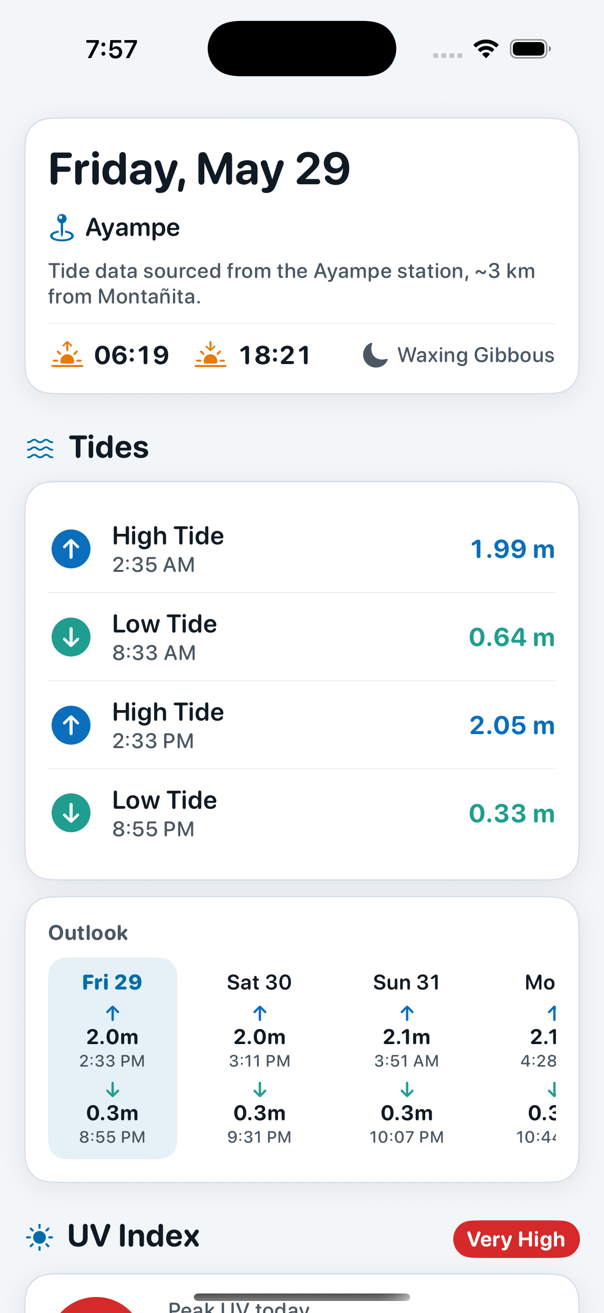 Tides & UV on mobile